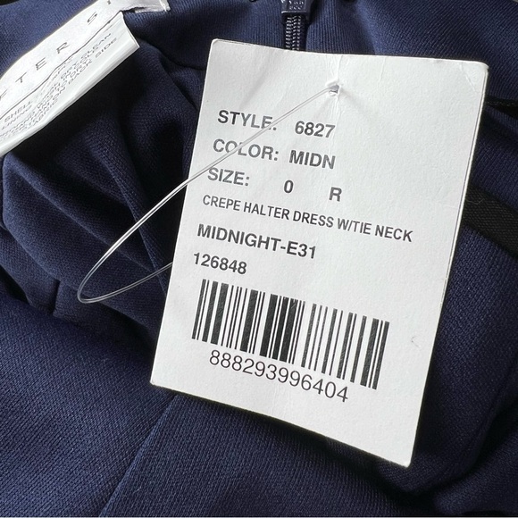 After Six Midnight Blue Crepe Tie Neck Halter Trumpet Gown Bridesmaid Dress NWT - Picture 10 of 11